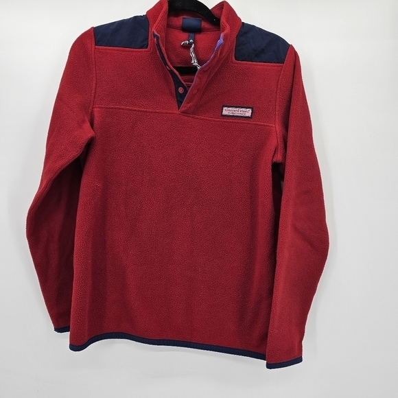 Vineyard Vines fleece unisex red and navy youth 1/4 snap pullover size XL - Picture 1 of 8